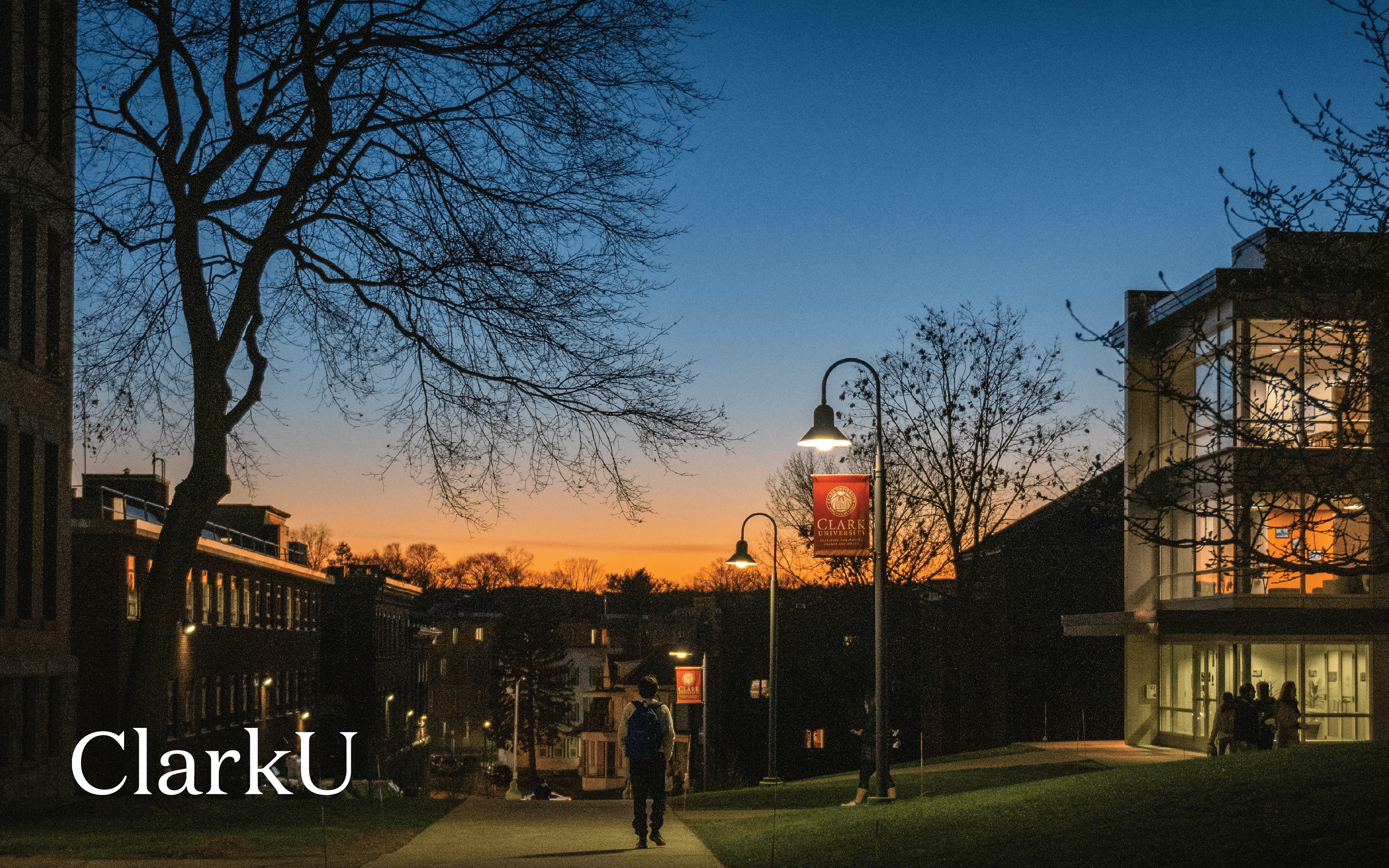 sunset over the campus center