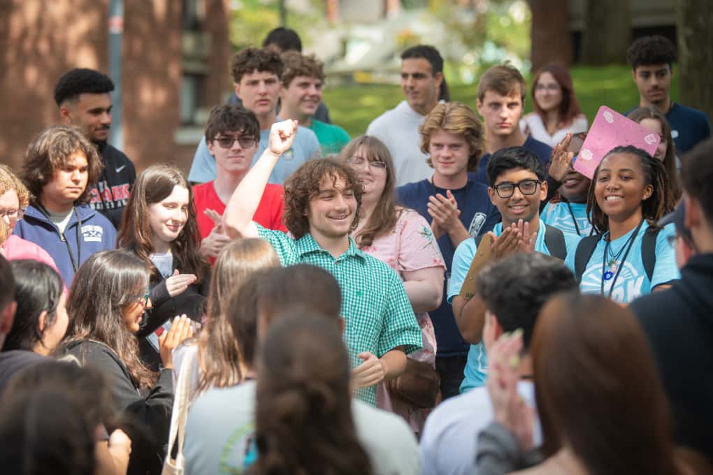 students meeting up on the green