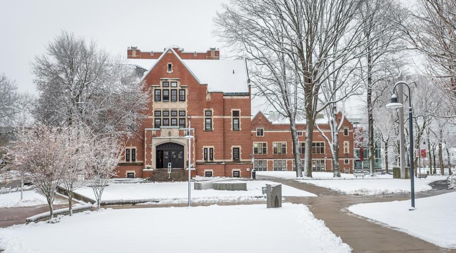 atwood hall with snow