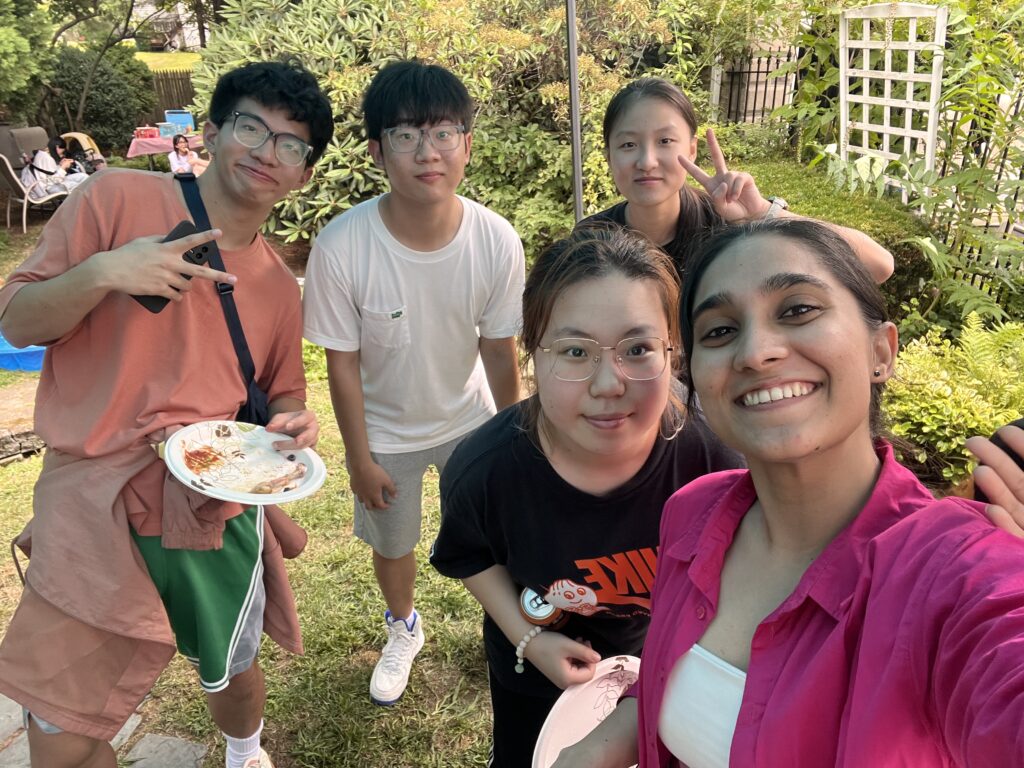 Students eating barbecue
