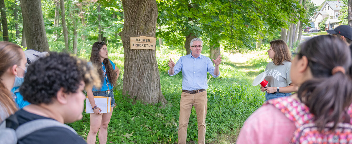 John Rogan and students at Hadwen Arboretum