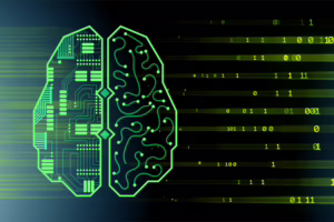 Graphic of brain with binary code, machine learning