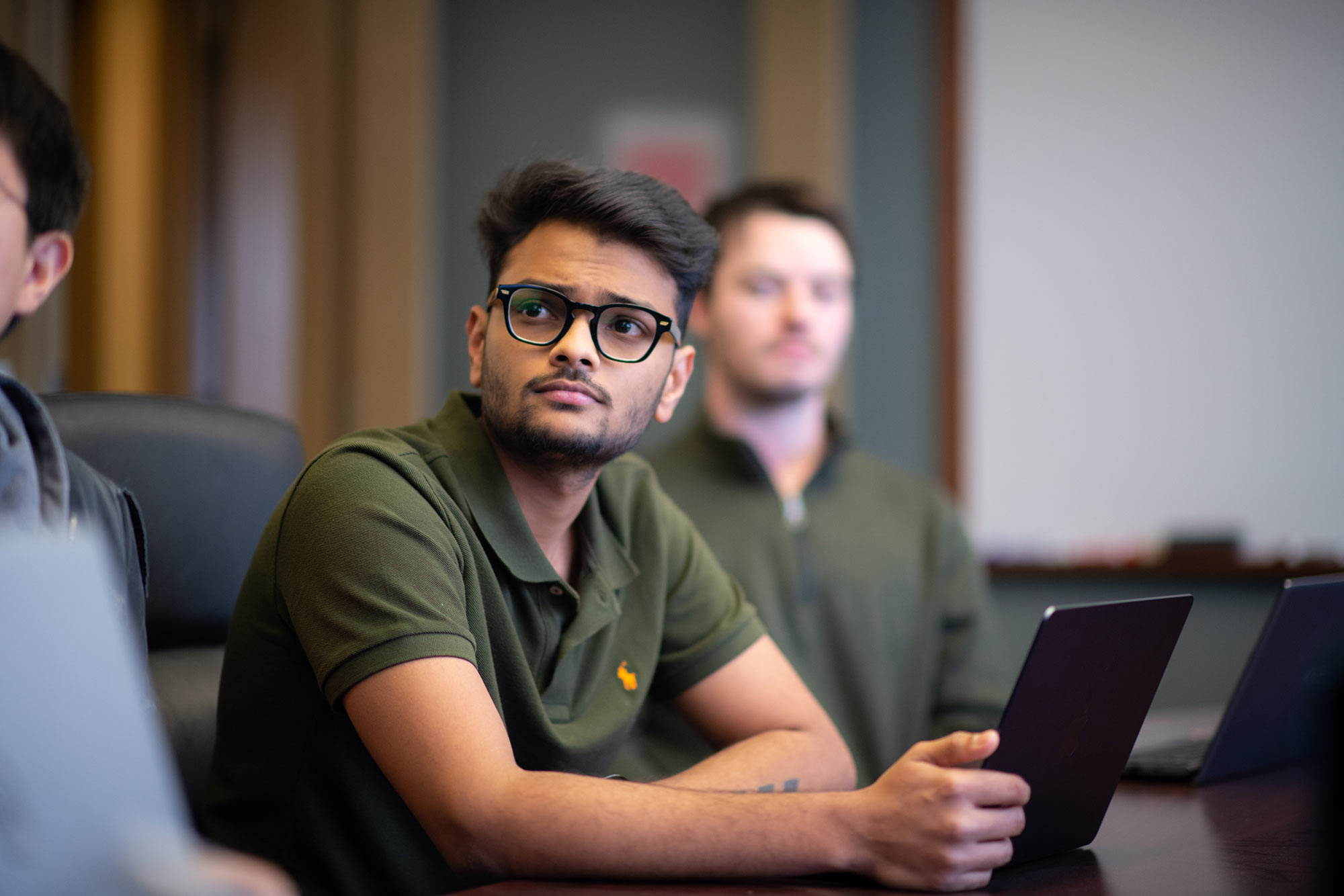 A student in a wealth management class at the Clark University School of Business