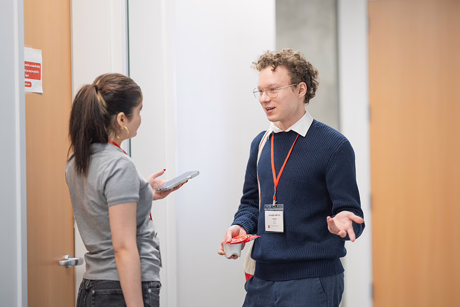 two students talking