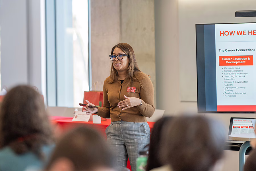 female director speaking to students