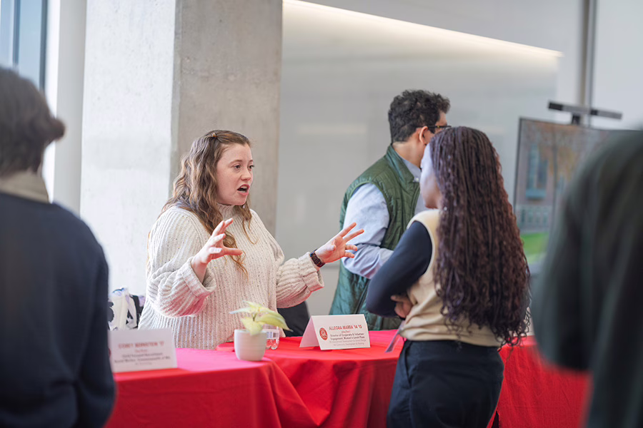 students at career table