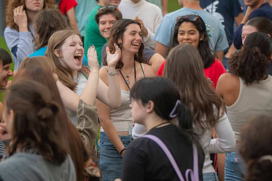 Students gather for a group activity during orientation