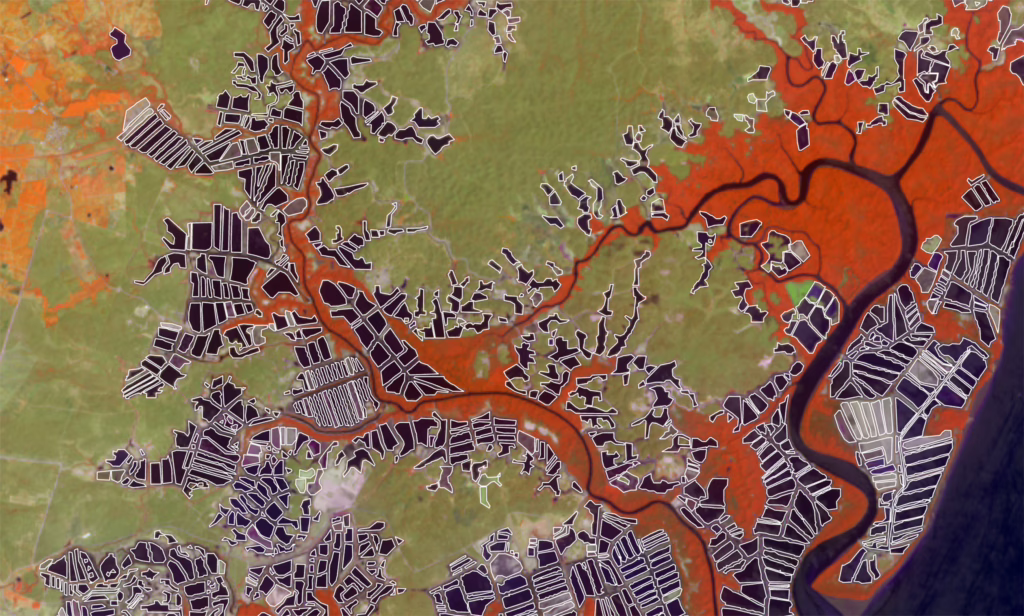 a colorized map of an Ecuador pond structure