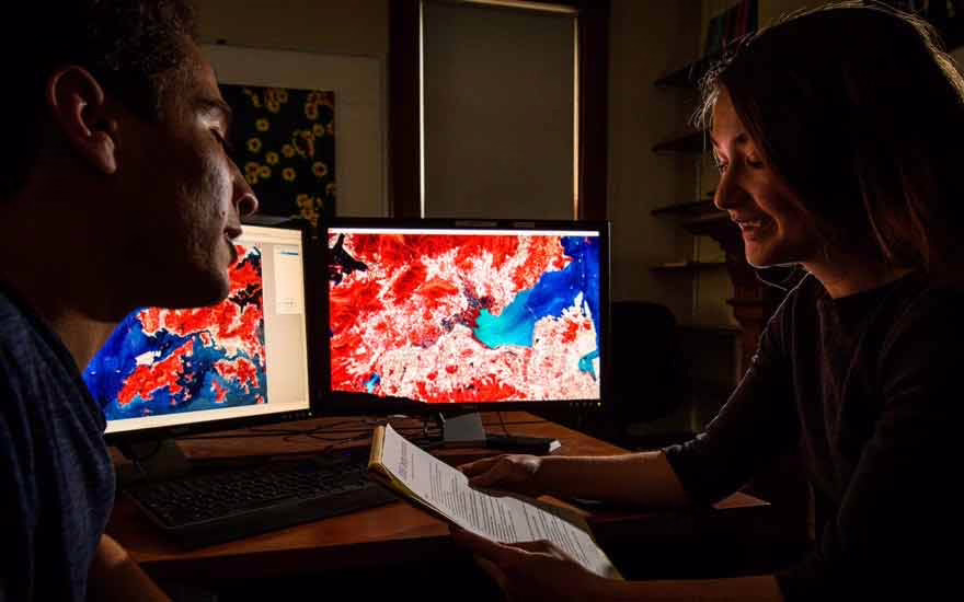 Geography students in a Geographic Information Science lab at Clark University