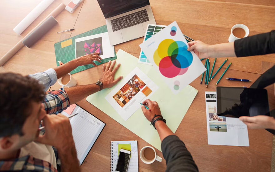 A group of people working together on a marketing campaign