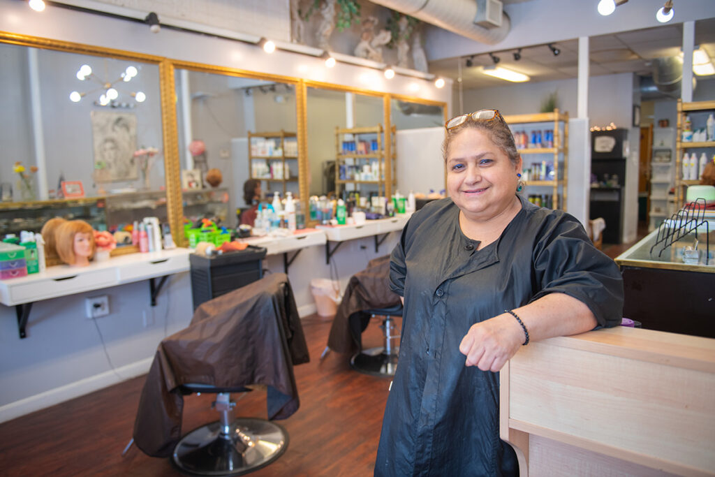 woman in barber shop