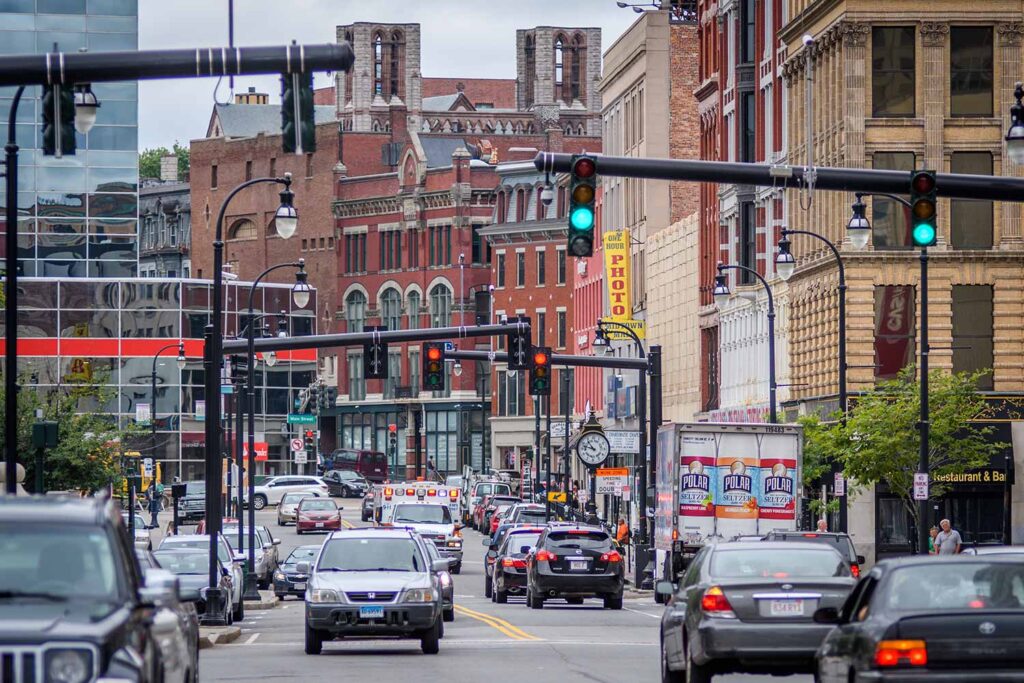 worcester busy street downtown