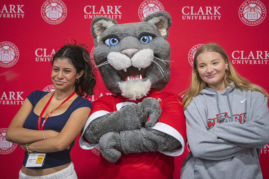 clark female students with mascot