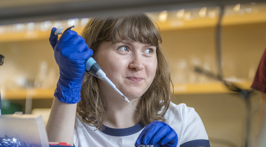 biology student taking samples in lab