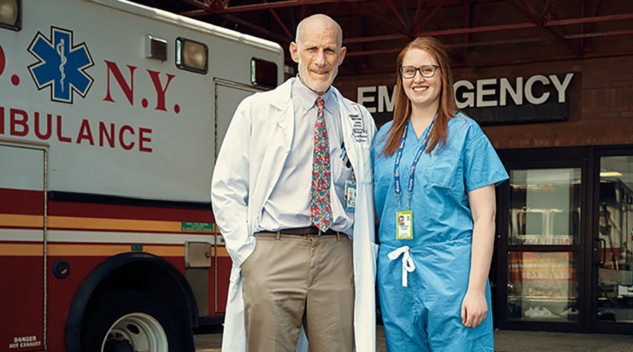 prehealth student with doctor at emergency room