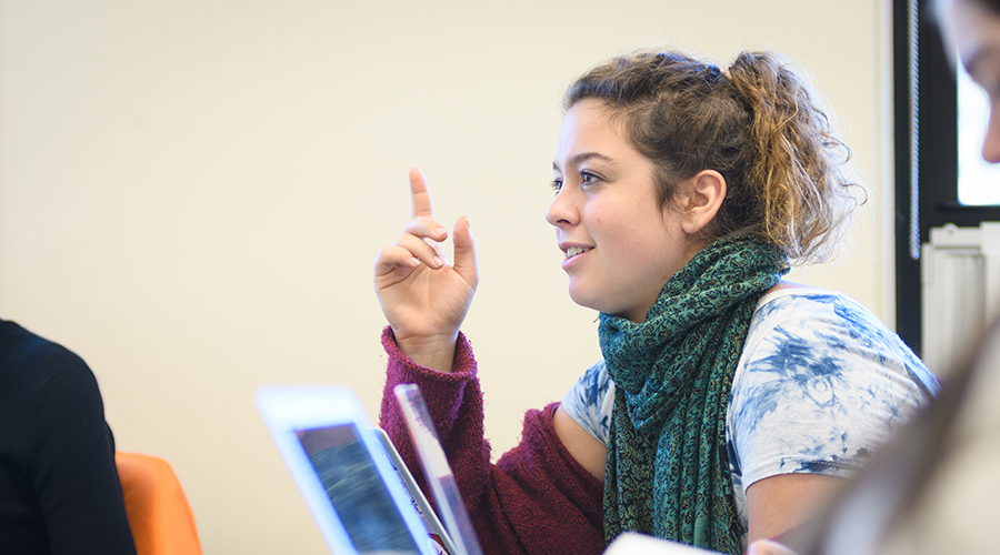 Comparative Literature class with female student looking over book