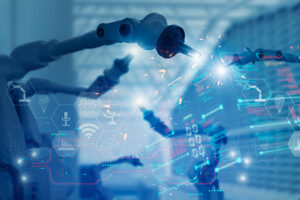 robot arms with data illustrations