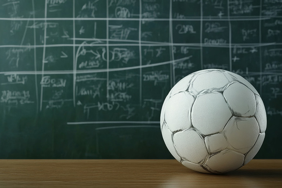 mathematics drawing on board with soccer ball