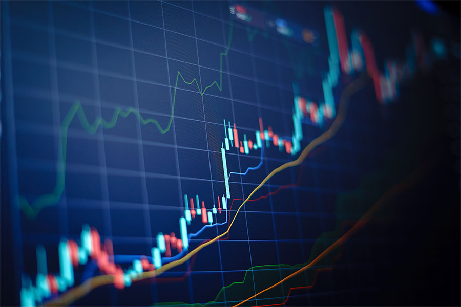 Computer screen showing stock market candles