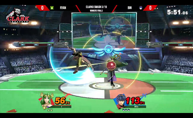 Screenshot of Clark Esports Super Smash Bros. match