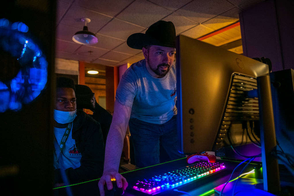 couch behind colorful keyboard