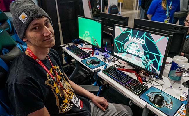 student behind computer