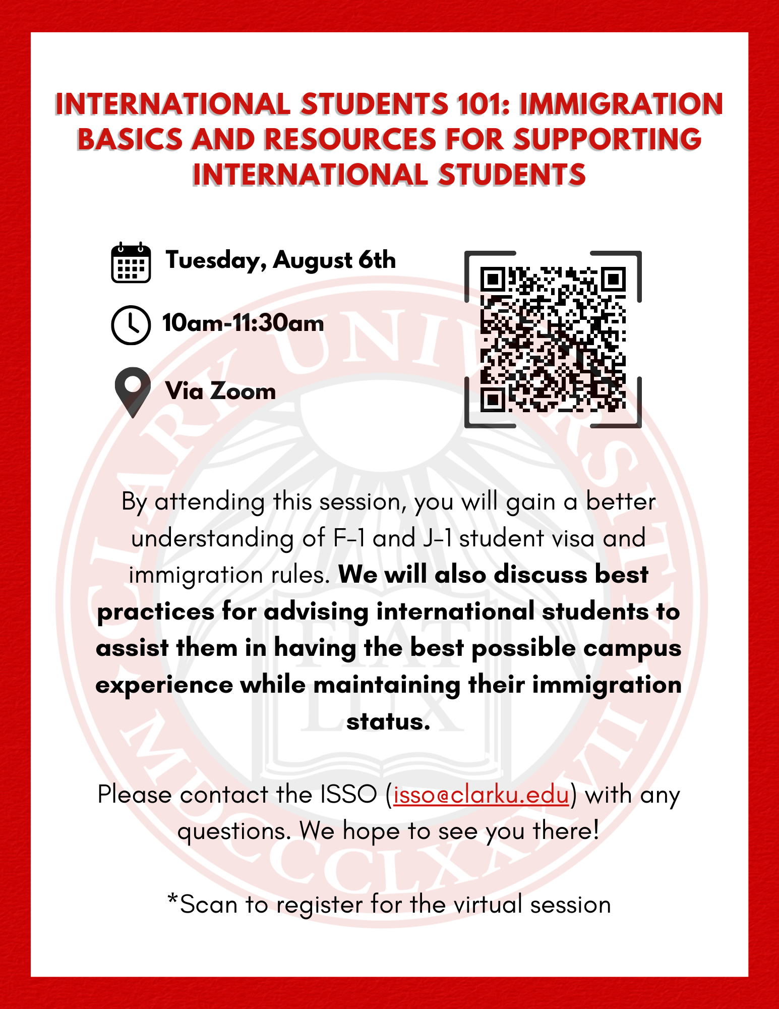 poster for International Students 101: Immigration Basics and Resources for Supporting International Students