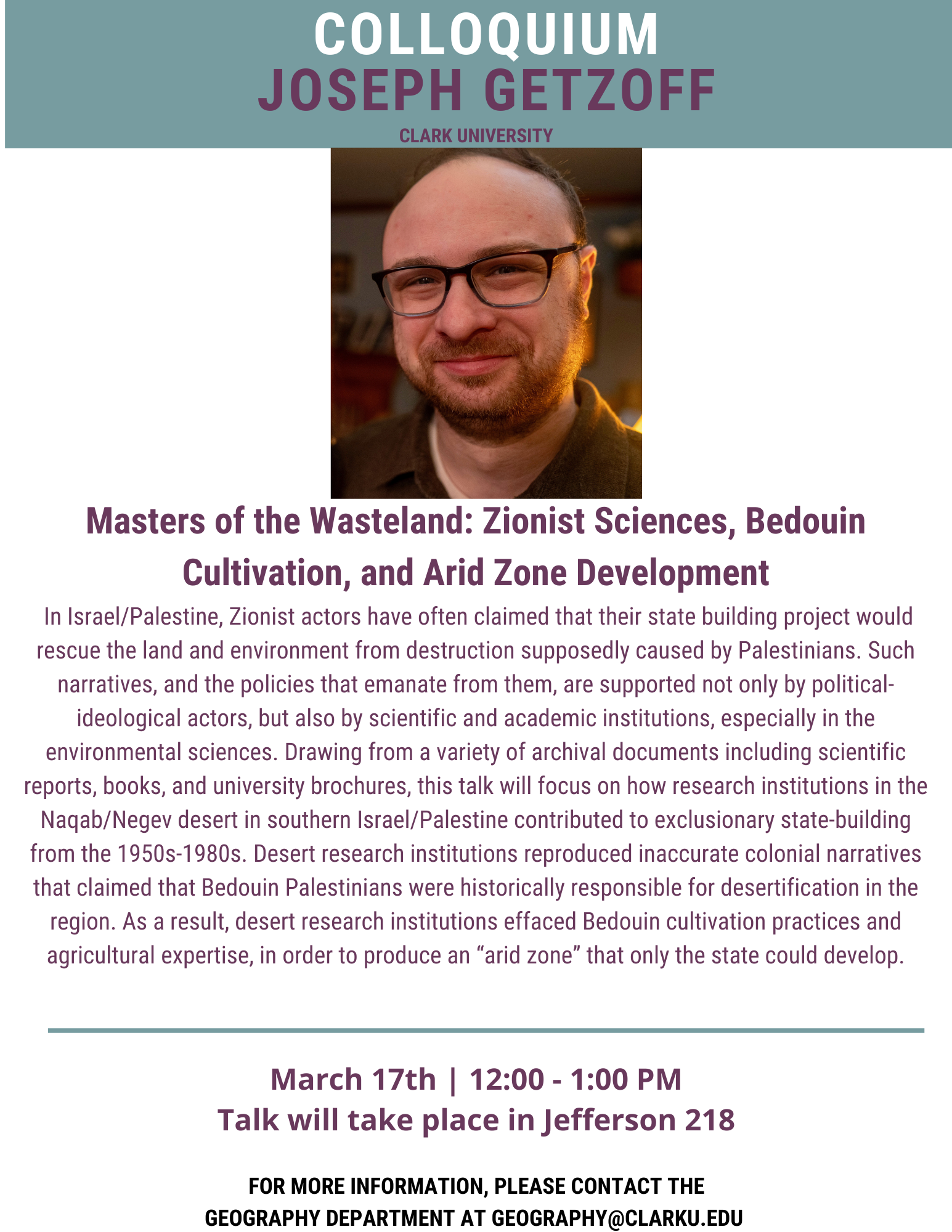 Spring 2022 Colloquium Speaker Series: Joseph Getzoff, GSG