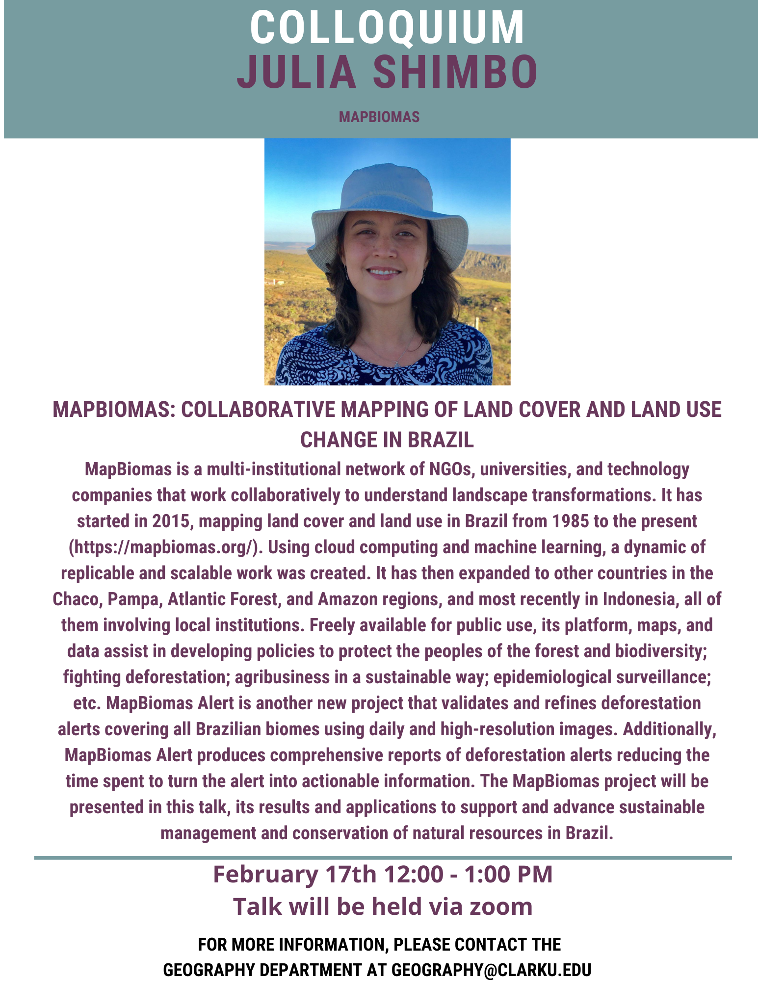Spring 2022 Colloquium Speaker Series: Julia Zanin Shimbo, MapBiomas