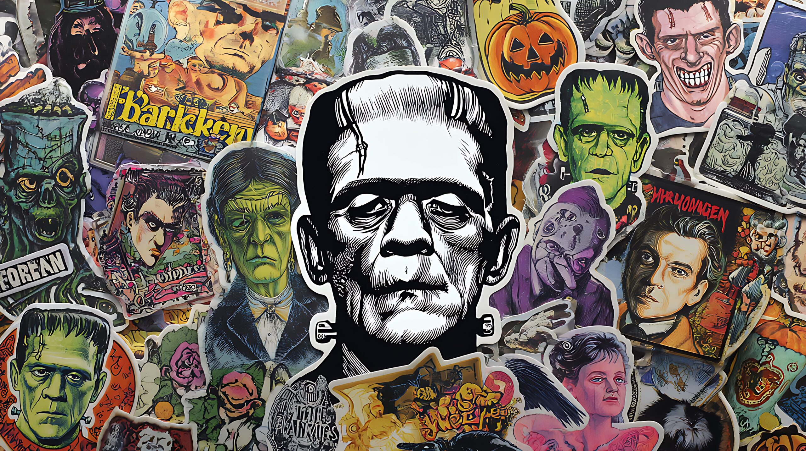Frankenstein and Halloween sticker collage