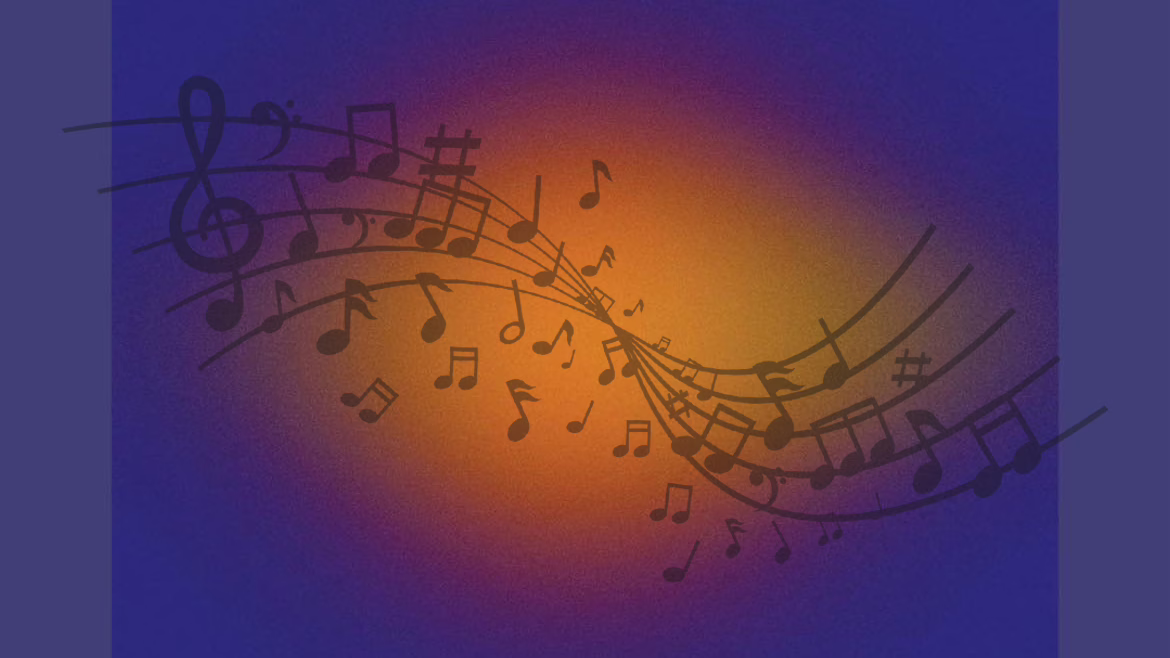 Musical notes on a purple and yellow gradiant background