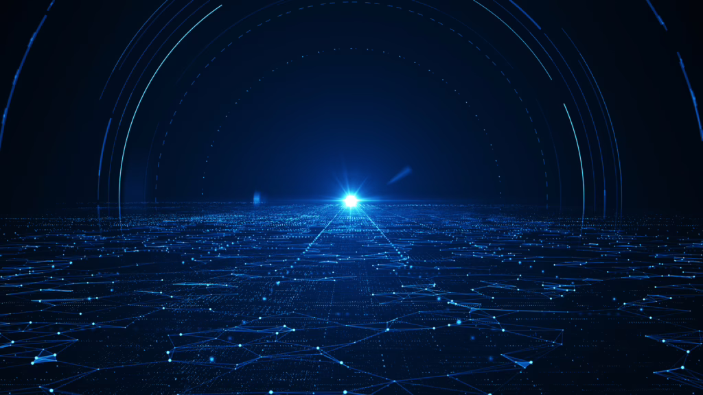 Light shining over a digital network