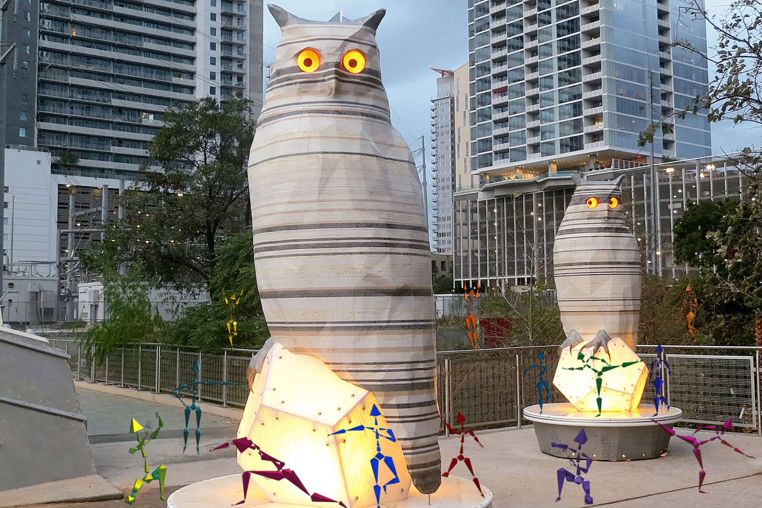 Kempelen's Owls Scuplture in Austin, Texas