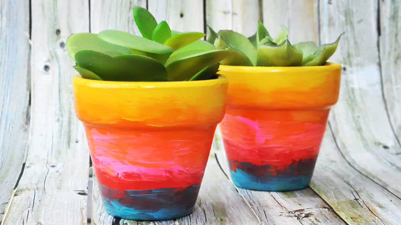 Plants in decorated pots