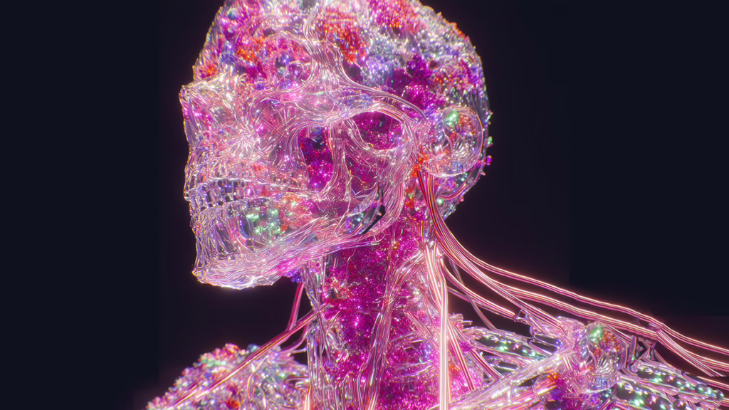 Pink skeleton illustration