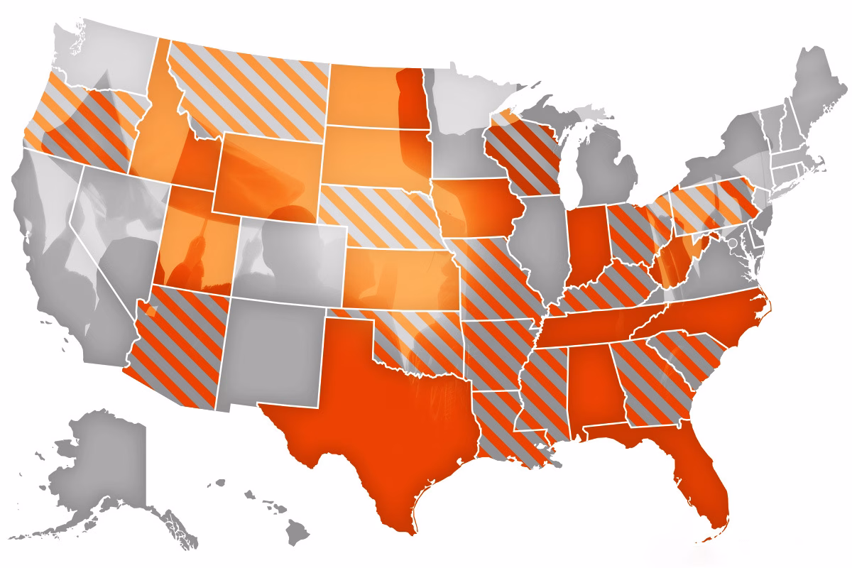 Map of U.S. states with anti-DEI legislation