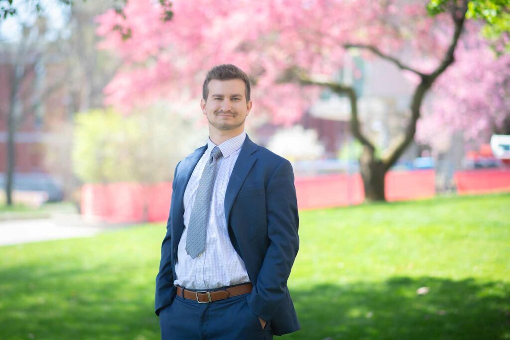 A portrait of Gabe  Spindel ’23, MBA ’24, a second-generation Clark, was selected as the graduate student speaker for commencement 2024.