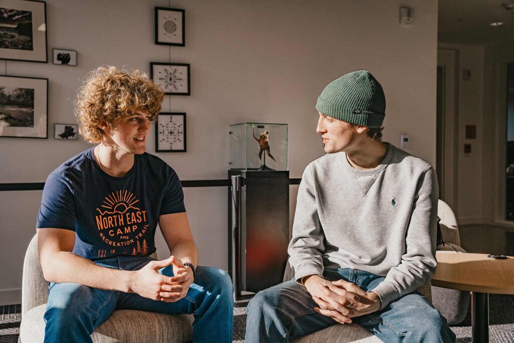 Rowan Turner ’26 and Eli Burgess ’26, developers of ParentLock a phone safety app. Photo by Natalie Hoang ’25.