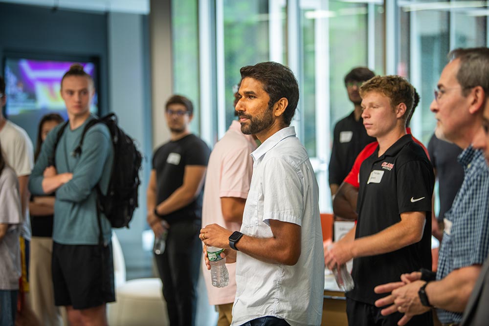 A gathering of students and alumni at one of the regular events with Clark alumni to give students insight into career paths and opportunities available to them.