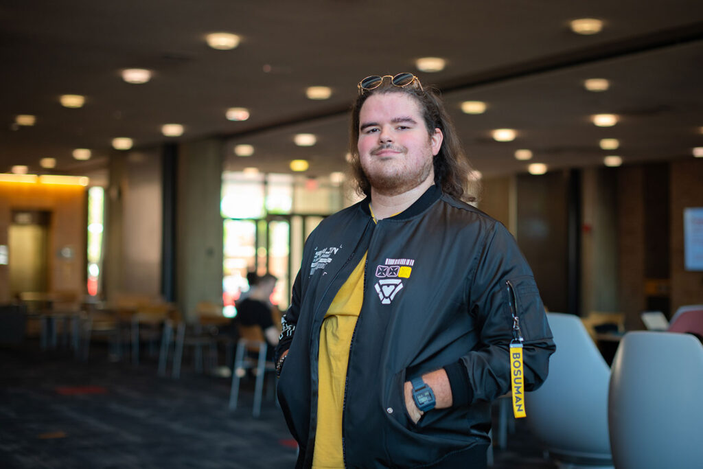 A portrait of interactive media major, Pablo Acosta ’24, who contributed to building 10 games as an undergraduate and went on to pursue a master during a his fifth year.