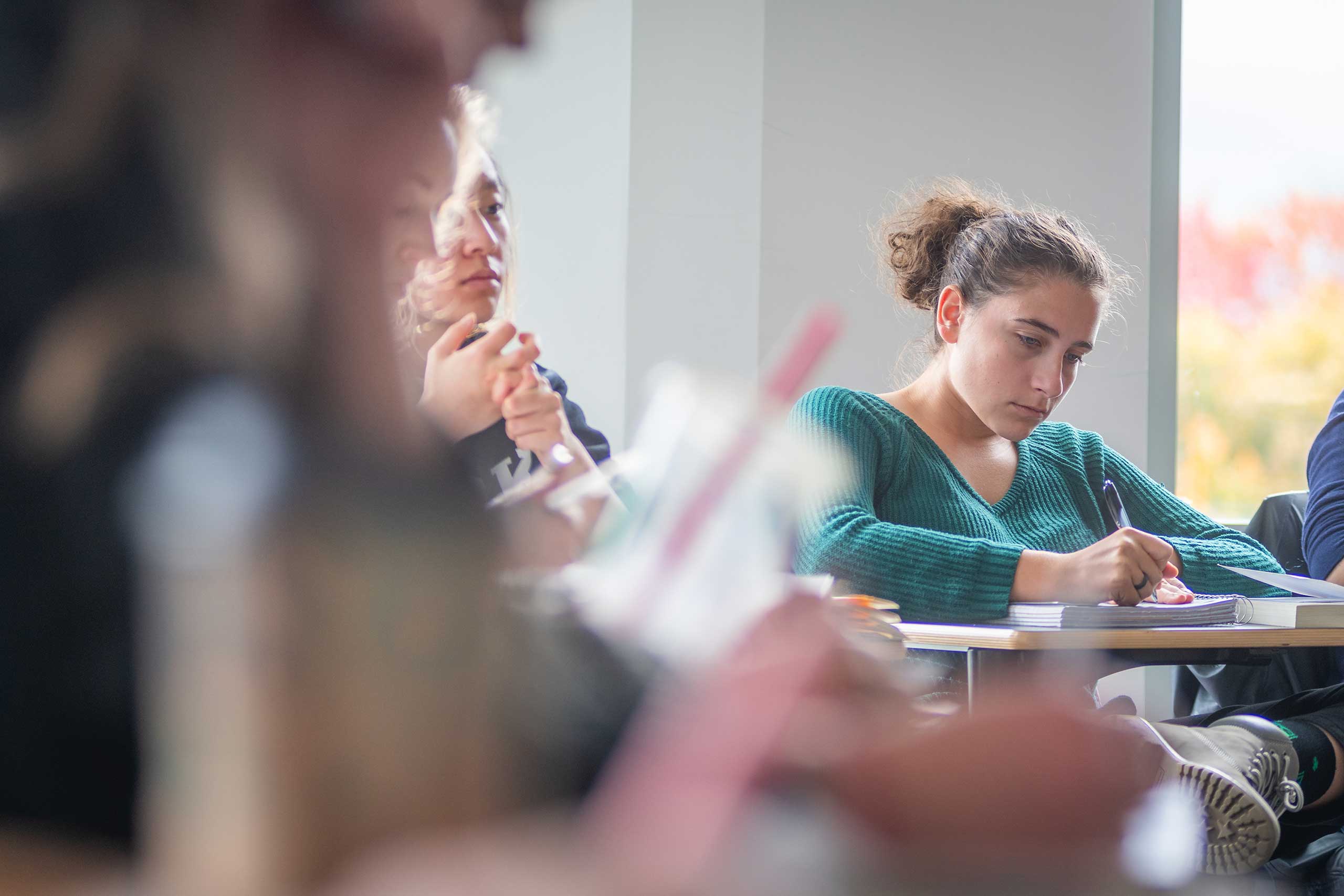 Students listening to a discussion in a class on LGBTQ history