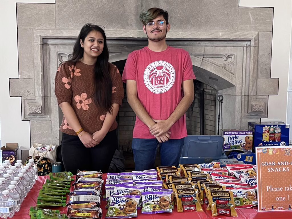 international student behind snack bar