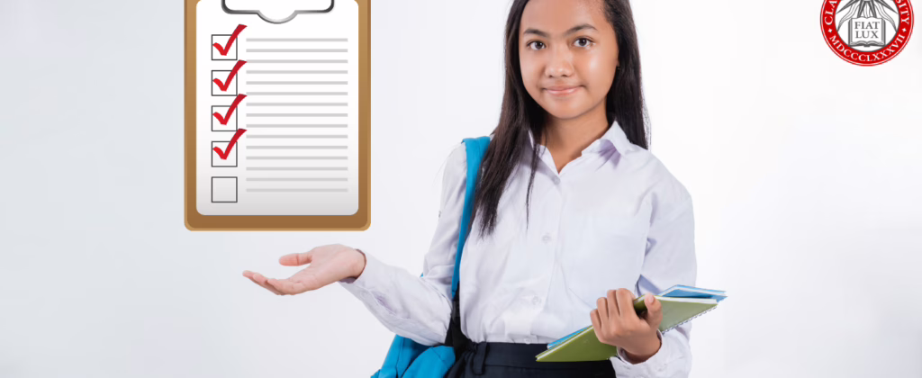 stock photo with young girl showing checklist