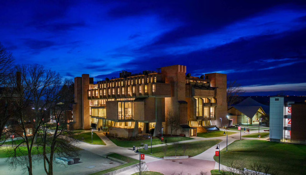Goddard Library at night