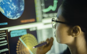 data science student behind computer