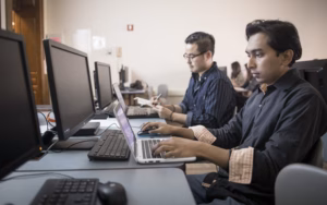 accounting student sitting at computer