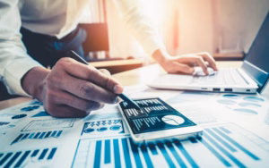 a person manipulates a graph on their mobile device