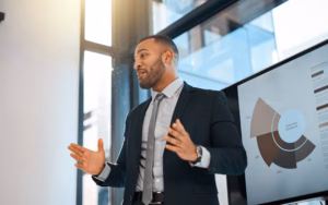 A man gives a presentation