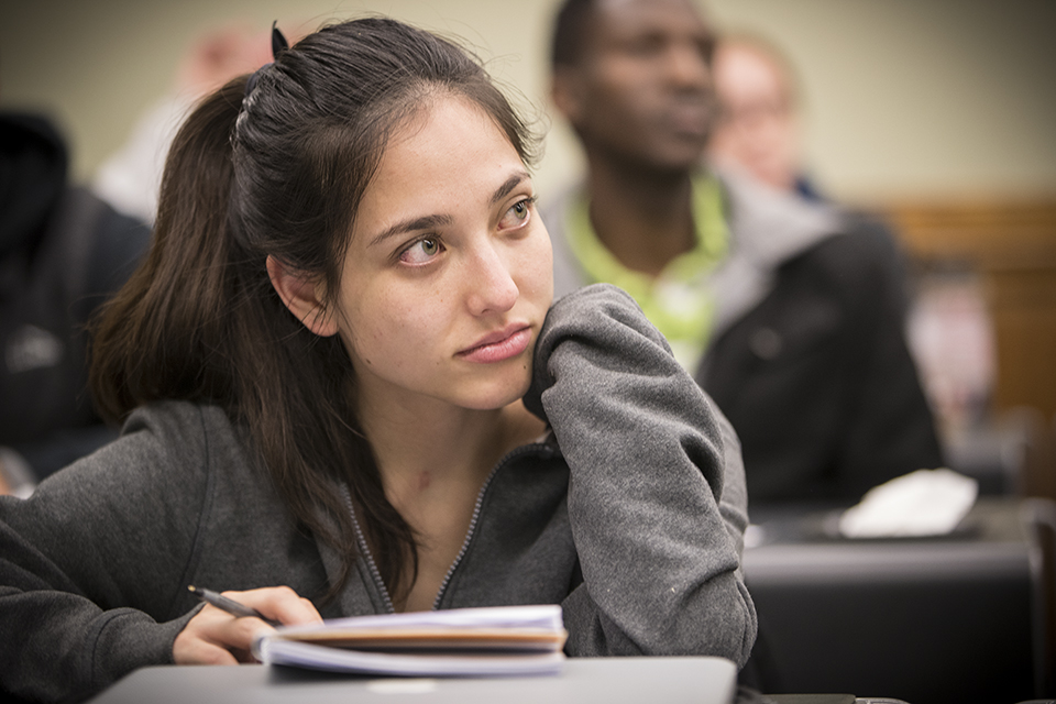 graduate female student in class