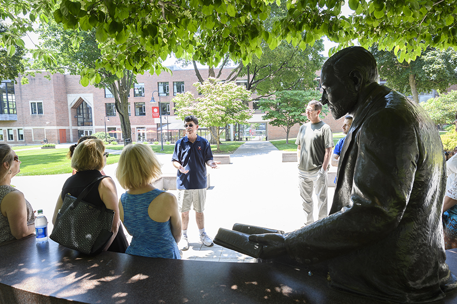students on campus tour